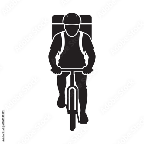 Urban Bicycle Delivery Courier Icon Helmeted Cyclist with Backpack for Eco Friendly Food Package Last Mile Logistics