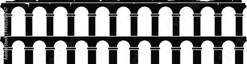Ancient Aqueduct Silhouette Vector | Historic Stone Arches and Columns Landmark