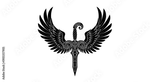 Ornate Black Winged Sword Emblem.