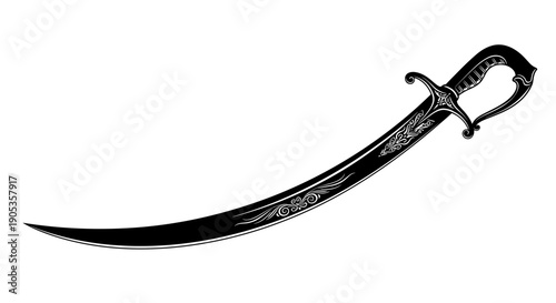 Ornate Curved Sword with Intricate Engravings.