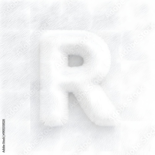 Fluffy White Letter R, Soft Plush Alphabet Character, Cozy Winter Texture, Decorative Graphic Element, Uppercase Typography