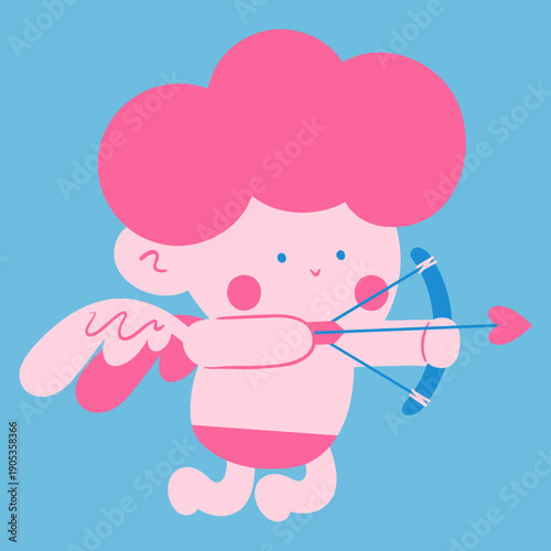 Flat Vector Cute Valentine Cupid with Bow