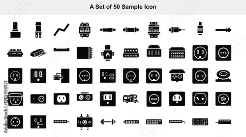 Collection of fifty simple monochrome icons representing various objects and concepts
