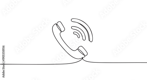 Ringing telephone receiver drawn in a continuous line art style, representing communication, customer service, and contact support