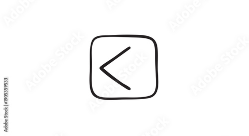 Hand-drawn back button icon with a left-pointing arrow inside a rounded square, sketched in a minimalist black and white doodle style for user interface design