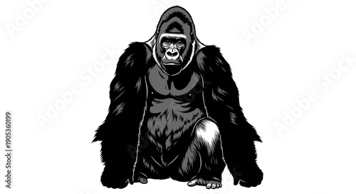 Powerful Gorilla Illustration in Black and White 1.