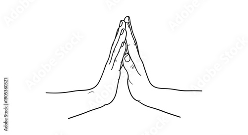 Praying Hands Gesture Line Art Illustration.