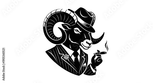 Ram Wearing A Suit And Hat Smoking A Cigar.