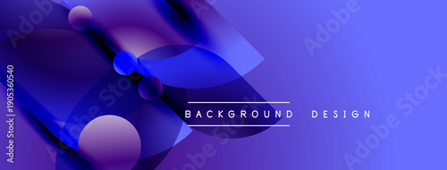 Abstract fluid shapes, vibrant blue purple gradients. Modern design elements create dynamic background texture. Smooth curves, spheres present.