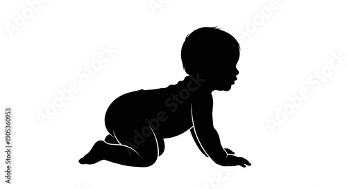 Silhouette of a baby crawling on a white background 2.