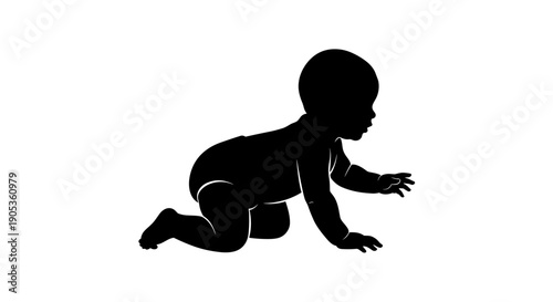 Silhouette of a baby crawling on a white background.