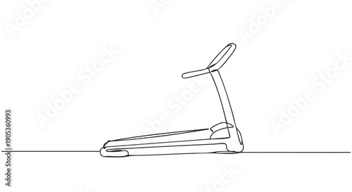 Treadmill exercise machine in a single continuous line drawing style for fitness, cardio workout, and healthy lifestyle concepts, presented in a minimalist artistic design