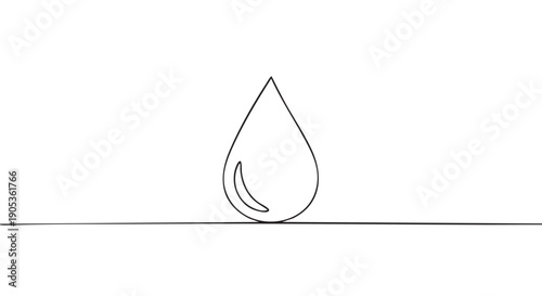 One continuous line art of a liquid drop, a simple black outline illustration symbolizing water, oil, or a tear with a clean, elegant, and modern aesthetic