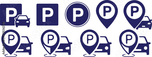 car parking location sign vector bule icons set illustration collection design 