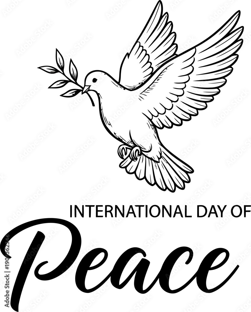 Fototapeta premium International Day of Peace Dove with Olive Branch Vector Illustration
