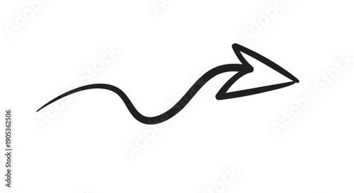 Hand-drawn black wavy arrow icon pointing to the right in a minimalist doodle style, representing direction, movement, and guidance as a simple graphic design element or symbol