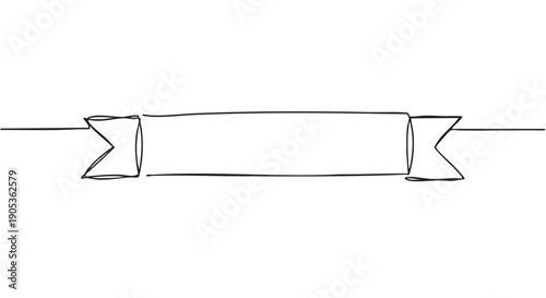 Hand-drawn ribbon banner in a continuous one-line art style, featuring a simple black outline sketch with forked ends, creating a minimalist and elegant design element