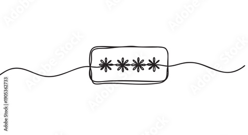 Password input field icon with four asterisks drawn in a minimalist continuous single line art style, illustrating concepts of login, security, and authentication