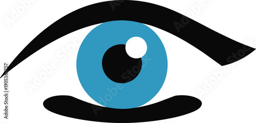 Abstract blue human eye vector illustration with black eyelashes and pupil isolated on white background for optometry vision logo or medical design element