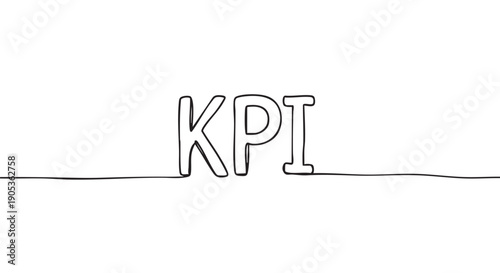 KPI Key Performance Indicator acronym drawn in a continuous single line, a minimalist black and white doodle illustrating a business concept for measuring success and strategic goals