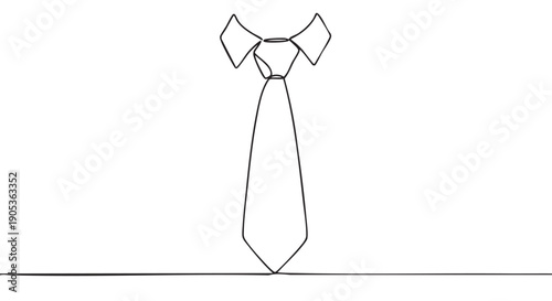 Minimalist single line drawing of a necktie, elegantly rendered with a continuous black stroke, embodying simplicity and artistic flair
