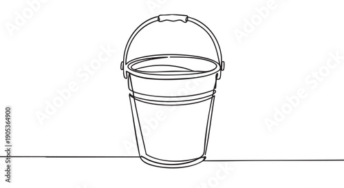Simple continuous line art drawing of a bucket, depicted with minimalist black lines on a clean white surface, showcasing a modern artistic style