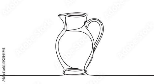 Simple continuous line drawing of a classic pitcher, elegantly rendered with a single flowing black line, showcasing its graceful form and functional design