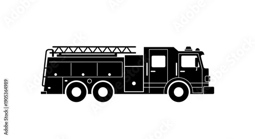 Silhouette of a Fire Truck with Ladder and Equipment.
