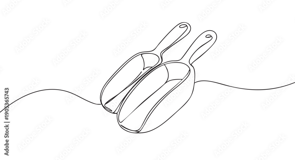 Fototapeta premium Two elegant continuous line art scoops are beautifully rendered with a minimalist black outline, showcasing a simple and modern aesthetic