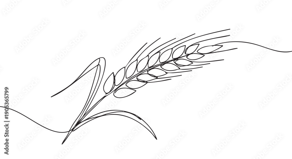 Obraz premium Simple elegant continuous line drawing of a wheat ear, depicting agricultural growth and natural beauty with a minimalist artistic style