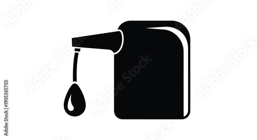 Oil can with dripping drop black silhouette on white background fuel or lubricant symbol