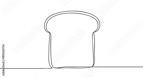 Single slice of white bread is depicted in a minimalist continuous line art style, showcasing its simple, iconic shape with clean black lines