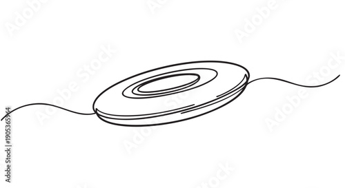 Simple black line art lifebuoy floats gently on wavy water, depicted with a smooth continuous stroke in a minimalist drawing style