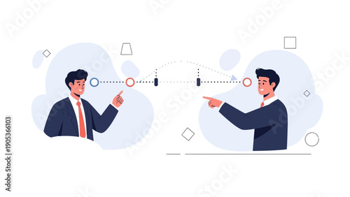 Two businessmen pointing at each other, connection, communication, business strategy