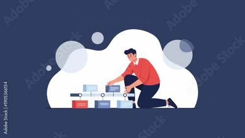 Man Building a Workflow on a Digital Interface