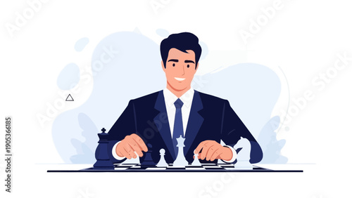 Businessman playing chess, strategic thinking, business strategy, decision making, success
