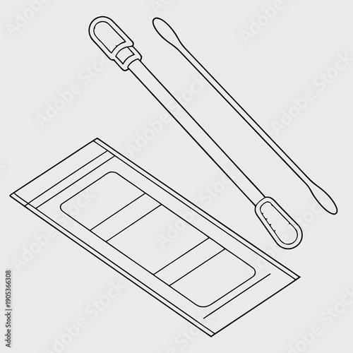 Sterile swab sticks and collection package shown in a black line drawing illustration