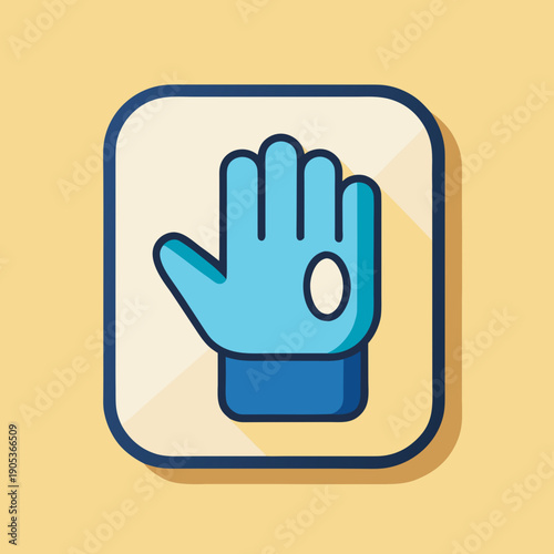 Blue protective glove icon with safety symbol, clean and isolated for health and hygiene applications