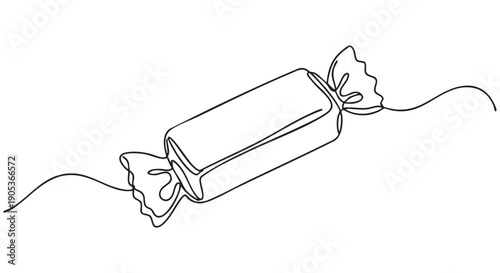 Single wrapped candy, drawn in a continuous line art style, features a minimalist black outline on a clean, bright canvas, conveying simplicity and sweetness