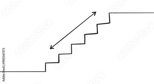 Hand-drawn black line illustration of a staircase ascending from left to right, with a diagonal double-headed arrow indicating a direct path or alternative route