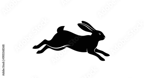 Silhouette of a running rabbit in black and white.