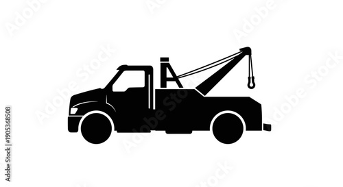 Silhouette of a Tow Truck with Crane Arm Extended.