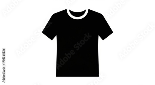 Simple black t-shirt illustration with white collar on white background from front view