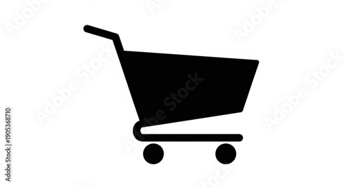 A simple black shopping cart icon on a plain background viewed from the side