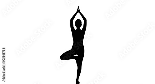Silhouette of a Woman Performing Yoga Tree Pose.