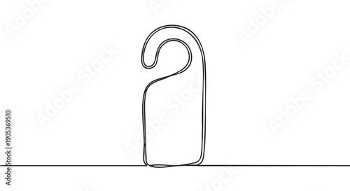 Continuous line drawing of a door hanger, rendered in a minimalist black outline style, symbolizing privacy, service, or hospitality in a simple, elegant manner