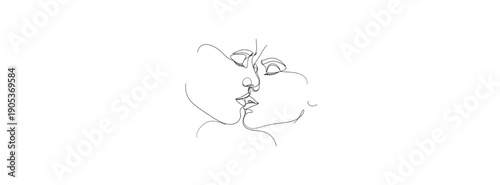 A tender moment between two people sharing a kiss, captured in a simple line drawing, showcasing affection and intimacy from a close-up viewpoint.