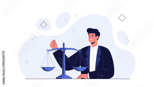 Lawyer holding balance scales, symbol of justice and law, fair judgment concept