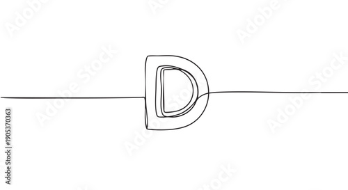 Continuous single line drawing letter D with a minimalist artistic style, featuring a bold black stroke forming the capital alphabet character and extending horizontally