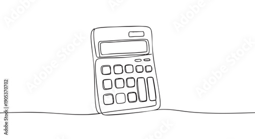 Simple continuous line drawing calculator is depicted with a minimalist aesthetic, illustrating concepts of finance, mathematics, and modern technology in an artistic style